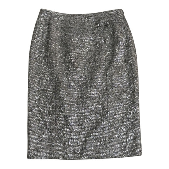 LAFAYETTE 148‎ Metallic Silver Brocade Jacquard Midi Pencil Skirt Size 6 Party - Picture 1 of 9